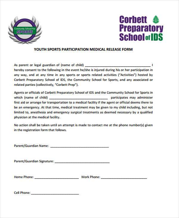 sample sports medical release form