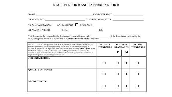 sample staff performance appraisal forms