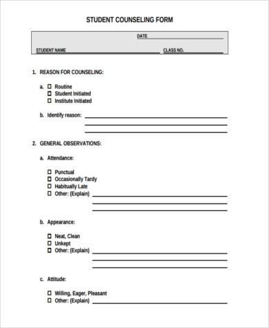 sample student counseling form