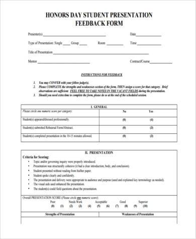 sample student presentation feedback form