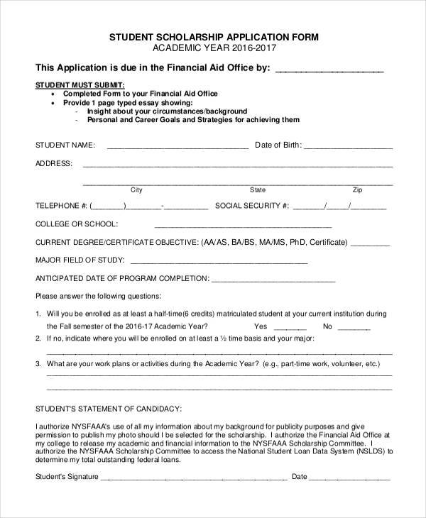 students application sample for form Free 7 Samples  Form Student Application Example Sample,