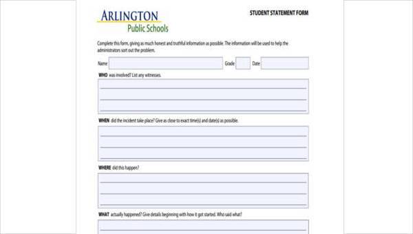 sample student statement forms