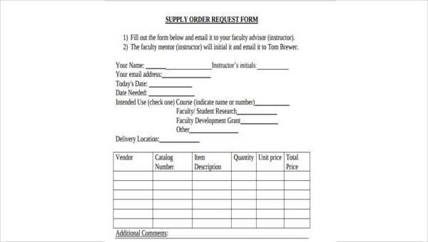 Free 9 Sample Supply Request Forms In Ms Word Pdf