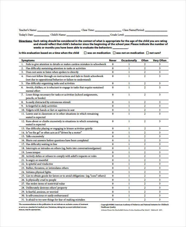 sample teacher assessment form