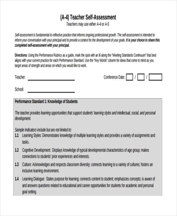 sample teacher self assessment form1