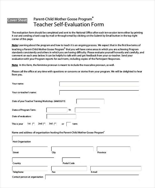 sample teacher self evaluation form1