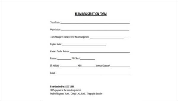 FREE 7+ Sample Team Registration Forms in PDF | MS Word