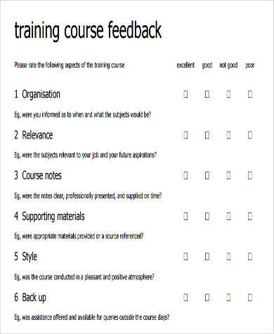 sample training course feedback form