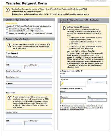 sample transfer request form