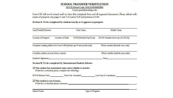sample transfer verification forms