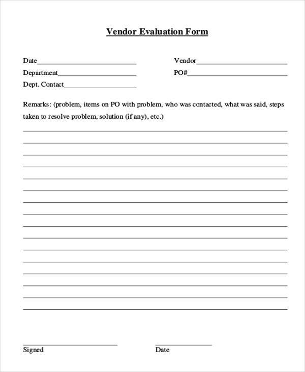 sample vendor evaluation form