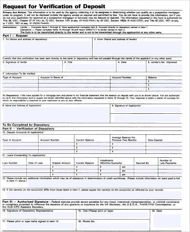 sample verification of deposit request form