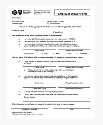 sample waiver form for employees