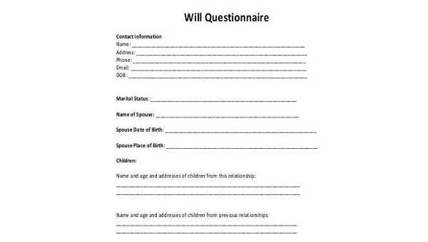 sample will questionnaire forms