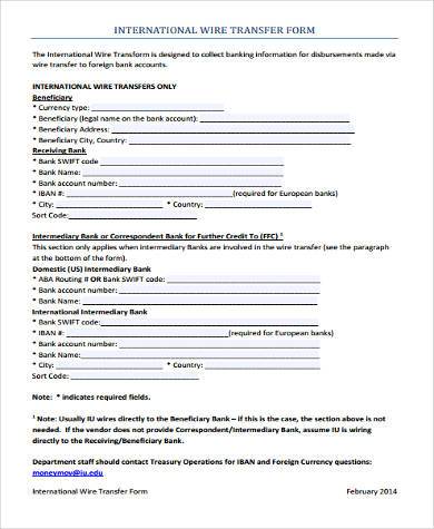 sample wire transfer form