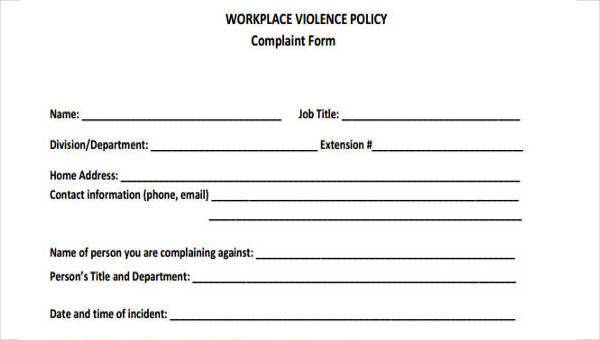 sample workplace complaint forms