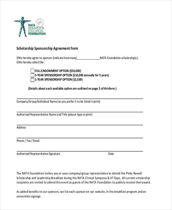 scholarship sponsorship agreement form