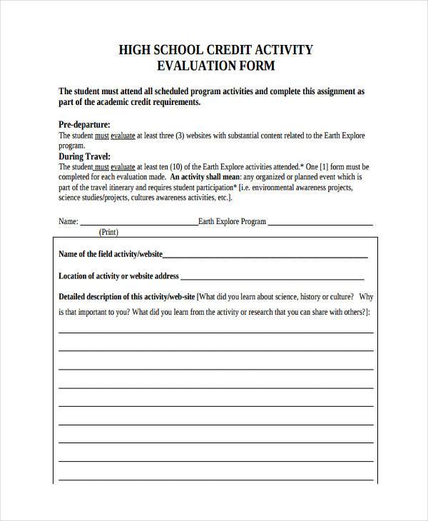 school activity evaluation form
