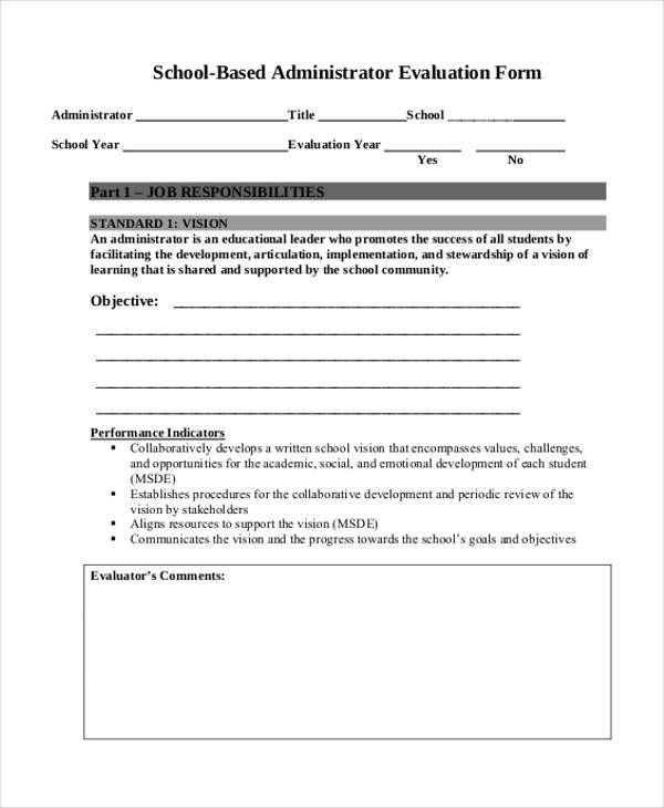 school administrator evaluation form