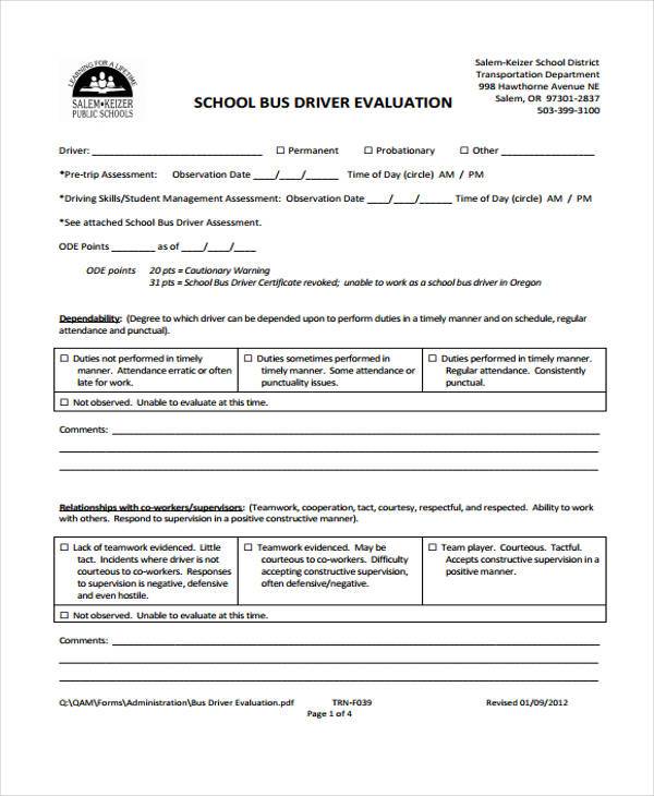 Form Fillable Pdf Bus Driver Evaluation Printable Forms Free Online