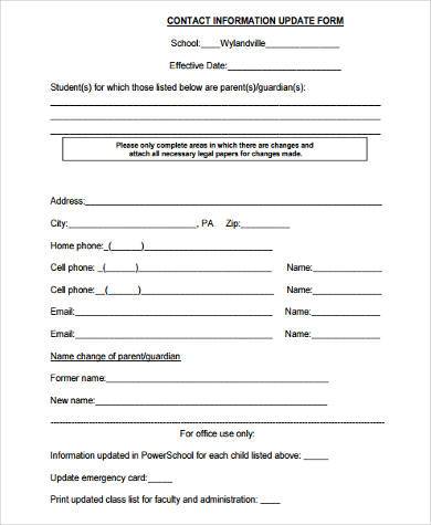 school contact information form