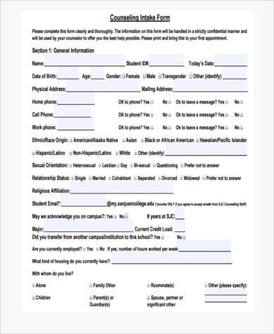 school counseling intake form