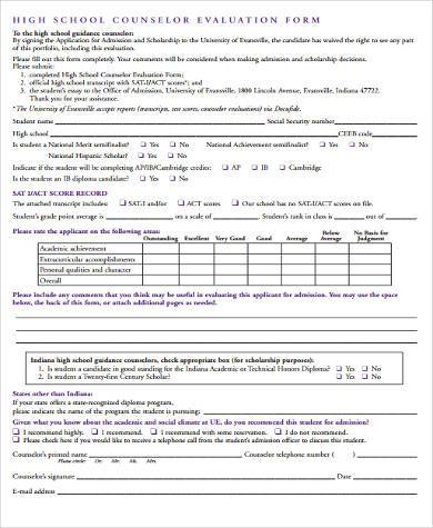 school counselling evaluation form