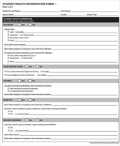 form va health school Forms Information 9 Free  School  in Documents Sample