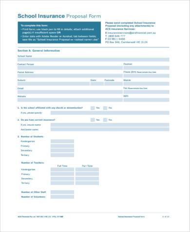 school insurance proposal form