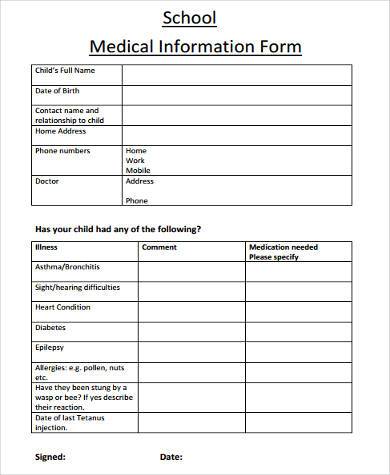 for form school health 9 Free Documents   Information in Sample  School Forms