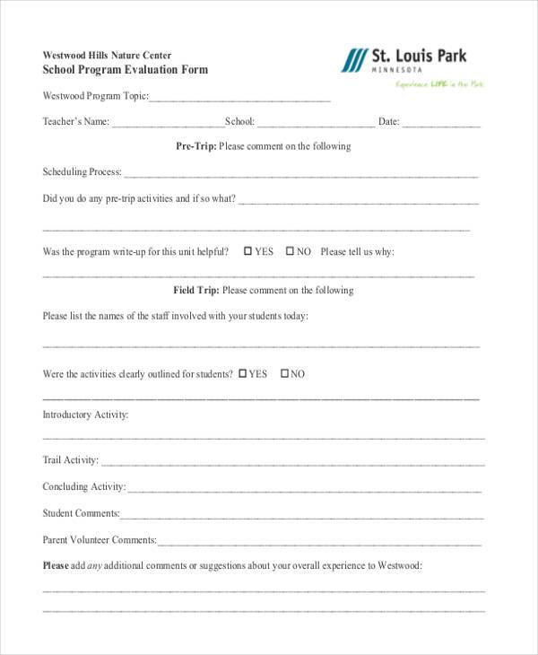 school program evaluation form