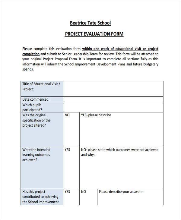 school project evaluation form