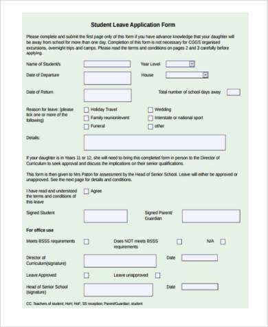 school student leave application form 
