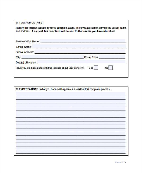 FREE 11+ School Complaint Forms in PDF MS Word