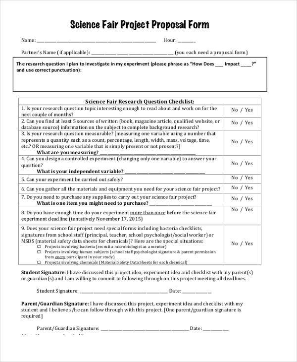 science fair project proposal form
