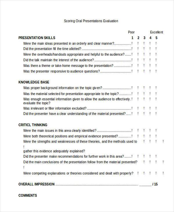 scoring oral presentation evaluation form