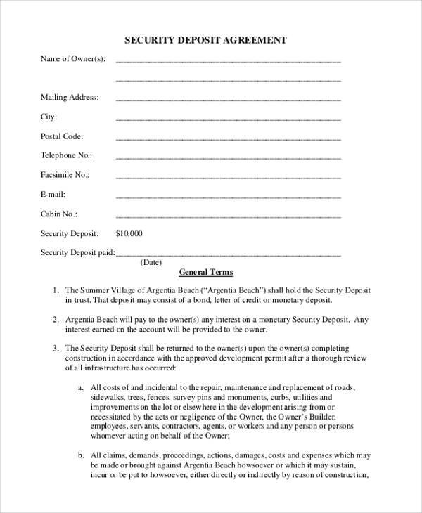 security deposit agreement form