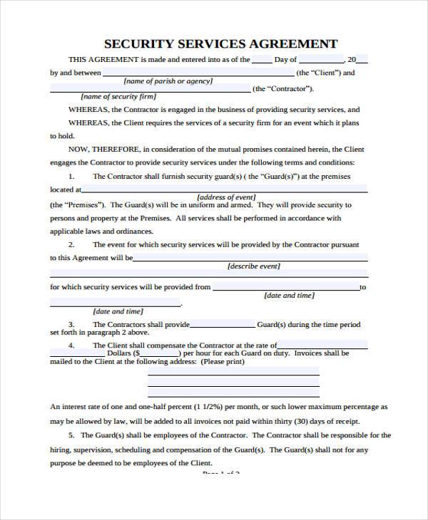 Security Guard Agreement Sample Contracts