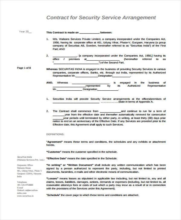 security service contract agreement form