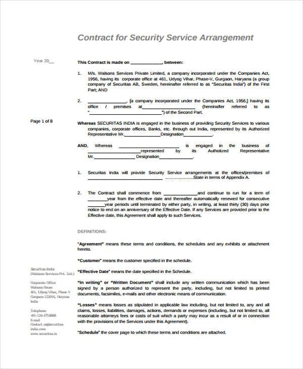 security service contract agreement format