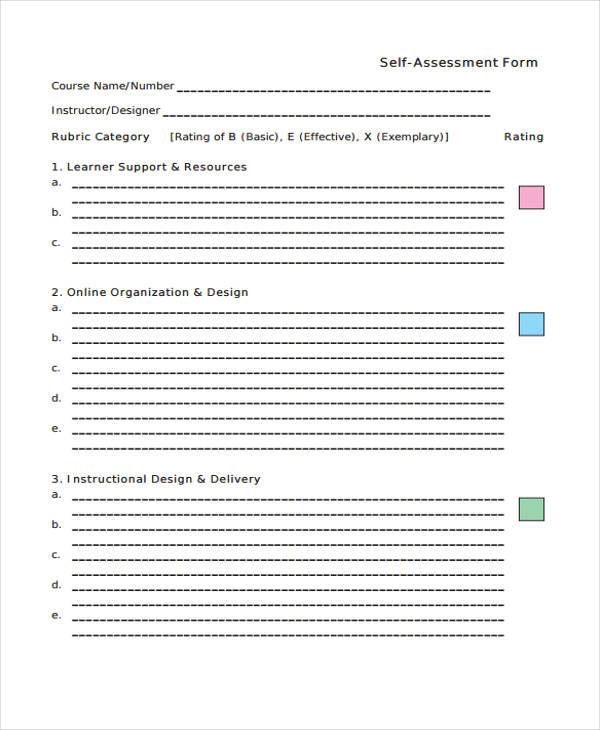 Free 9 Self Assessment Forms In Pdf Ms Word Excel 2763