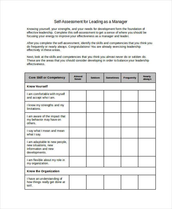 FREE 22+ Sample Self-Assessment Forms in PDF | MS Word | Excel