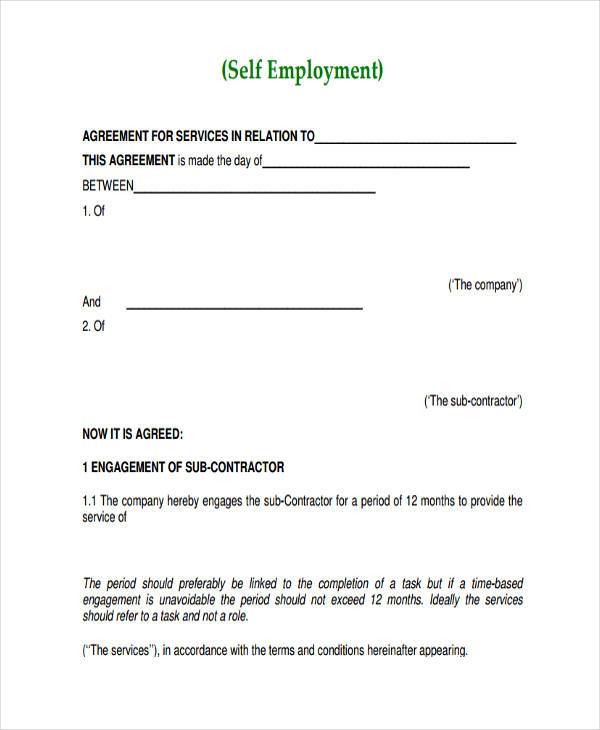 self employment agreement form