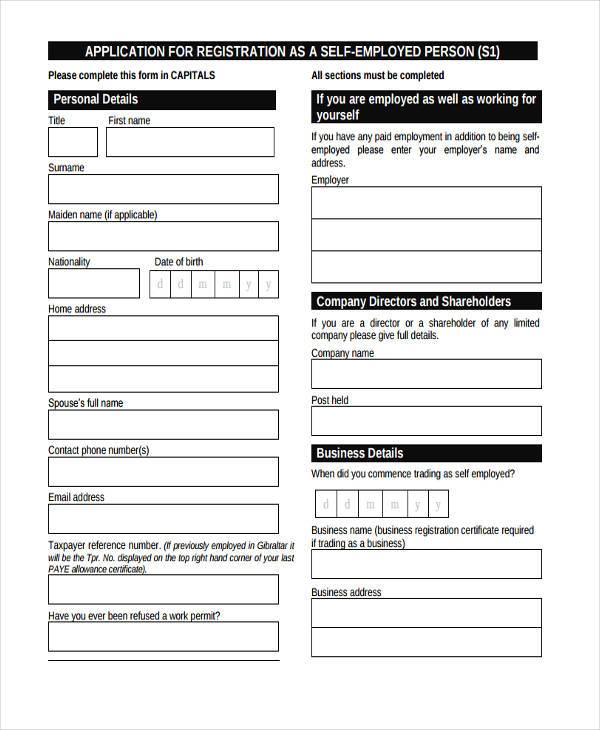 self employment registration form