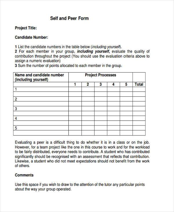 self peer evaluation form sample