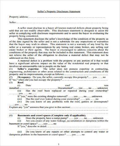 sellers property disclosure statement form
