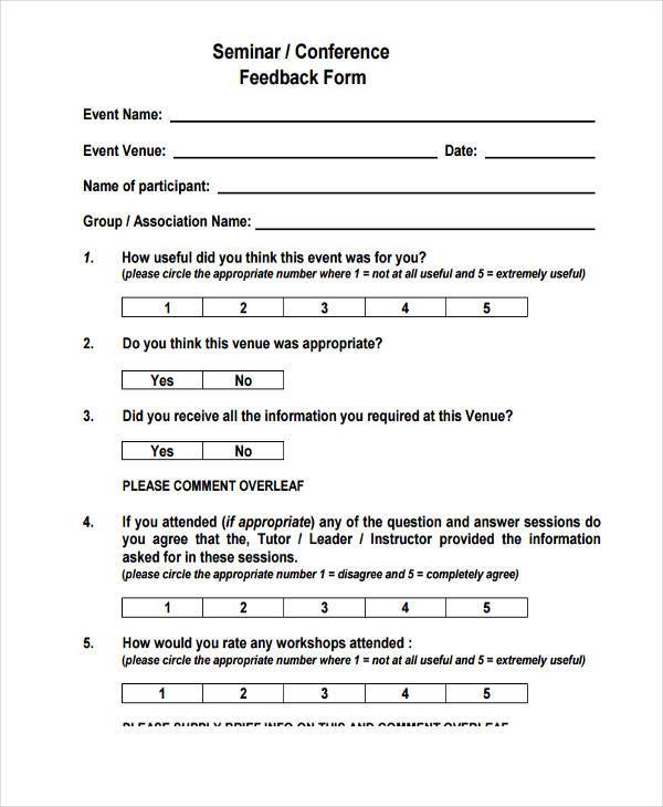 seminar conference feedback form