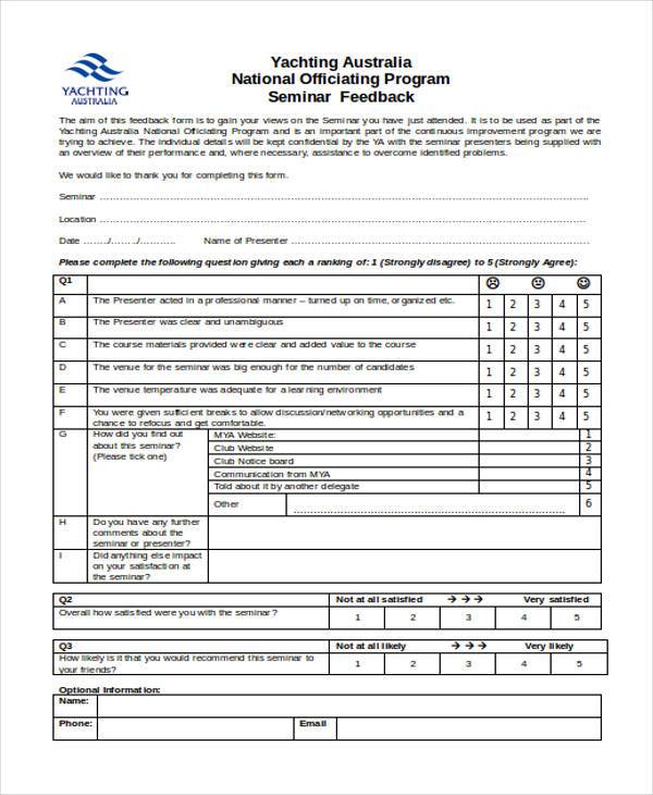 seminar feedback form in doc