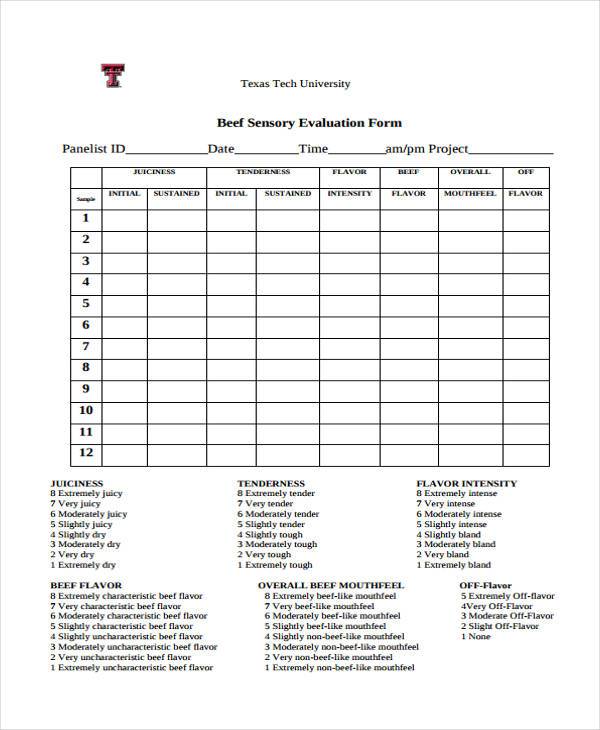 sensory evaluation form in pdf