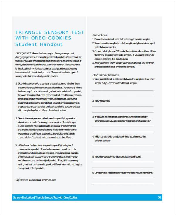 sensory test evaluation form